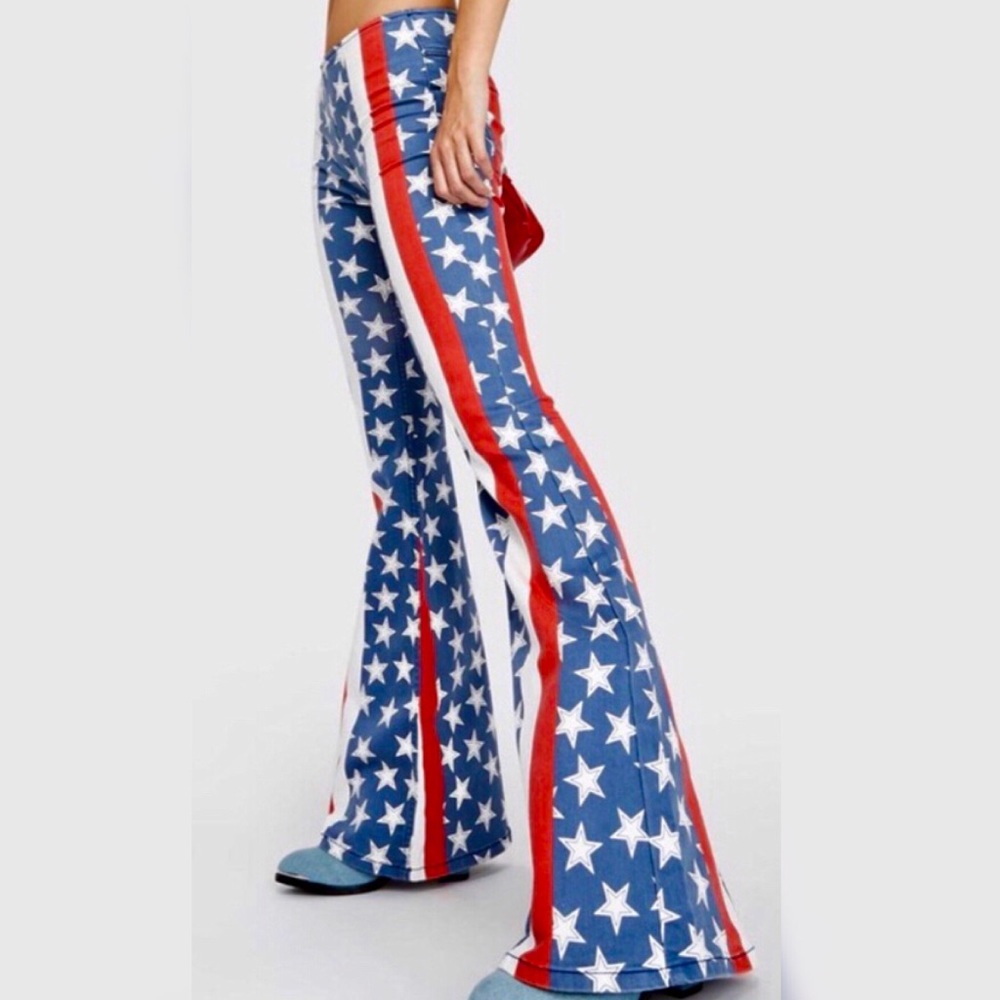 Free People Penny PullOn Stars Stripes Flare Jeans - Picture 4 of 5